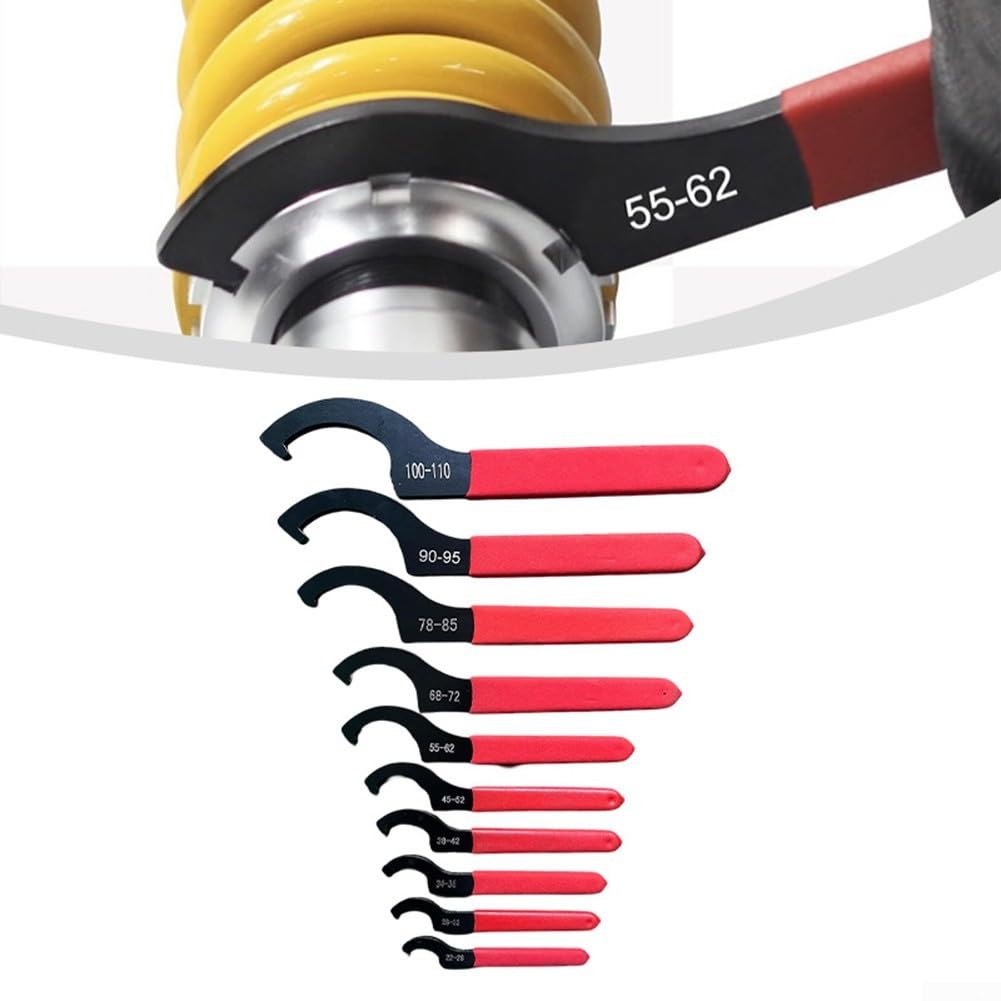 Lecreatekit Set di 10 chiavi a gancio a C regolabili per la rimozione dei dadi, in acciaio al carbonio con impugnatura antiscivolo, per mandrino elettrico e macchina per incidere, 22-110 mm