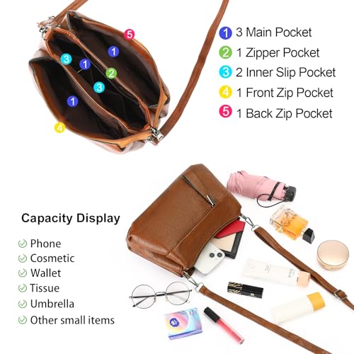 GOIACII Crossbody Bags for Women, Small Size Shoulder Handbags, Satchel Purse with Multi Zipper Pocket Soft Leather2