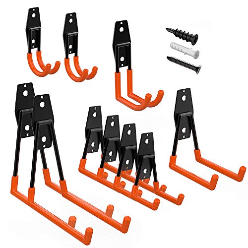 ORASANT Garage Hooks Heavy Duty 10 Pack, Steel Garage Storage Hooks for Garage Organization, Super Strong Utility Garage Wall Hooks, Garage Hangers Tool Hangers for Bikes, Ladders etc. (Orange)
