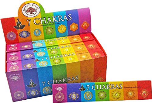 3 varetas de incenso premium Green Tree 7 chakras (3 embalagens de 12 varas) 15 g