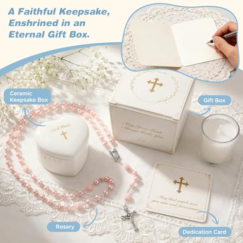 Image of NORBU Baptism Gifts for Girl, My First Rosary with Ceramic Keepsake Box, Rosary for Kids, First Communion & Baby Dedication Gifts for Newborn Baby Boys Catholic Christening Gift