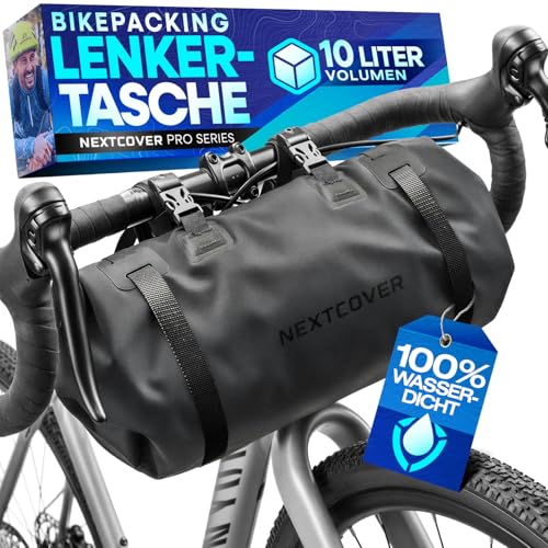 Nextcover Bikepacking Lenkertasche Fahrrad [10 Liter] I Fahrradtasche Lenker - 100% Wasserdicht Dank AquaShield-TPU I Kompakte Lenkerrolle Fahrrad I Bikepacking Taschen für Gravelbike Rennrad MTB