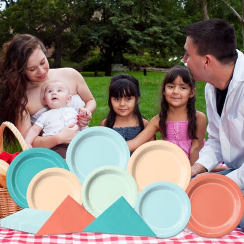 Image of CMUSKO Beach Theme Party Decorations - 150pcs Aqua Blue Coral Pastel Plates and Napkins Luau Hawaiian Tropical Teal Blue Tableware Serves 50 for Birthday,Baby Shower