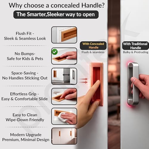 Image of Plantex Sliding Door Handle /Concealed Handle for Sliding Door /96mm Concealed Handle for Wardrobe /Kitchen Cabinet - Pack of 4 (Rose Gold)
