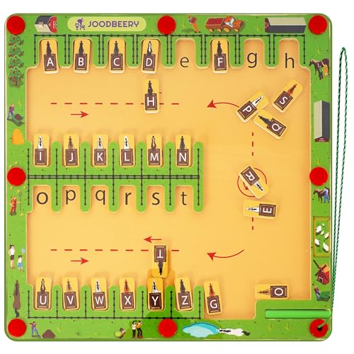 Magnetic Alphabet Maze Board - Portable & Educational Wooden Letter Puzzle Game, Interactive Fun for Toddlers Ages 3 4 5 6, Montessori Car Toys for Kids, Fine Motor Skills, Boys & Girls, Birthday Gift