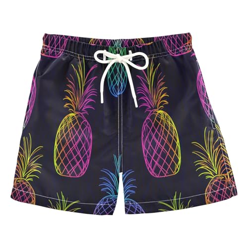 Jucciaco Boys Beach Board Shorts Pineapple Neon Fruit Colorful Quick Dry Swim Trunk Swimwear for Kids