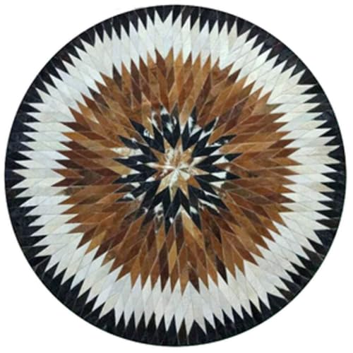 Suixtil Alfombra de Piel de Vaca con diseño de Patchwork, Redonda, auténtica, for Calentar los pies y la Chimenea, de Cuero ecológico, Grande(150cm)