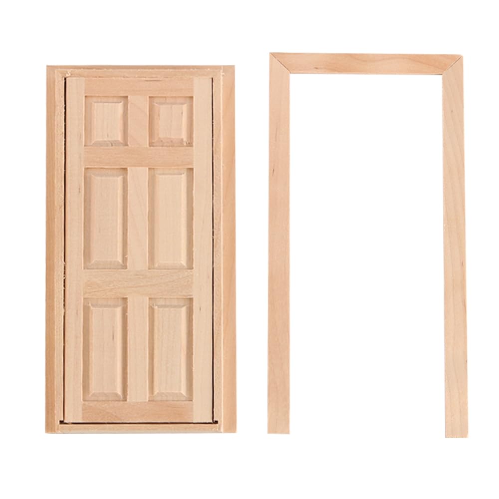 Muiltvoe Miniature Wooden Door for Dollhouse 1:12 Scale Unpainted DIY Wooden Vintage Door and Window Furniture Decoration Accessories for Dollhouse Room