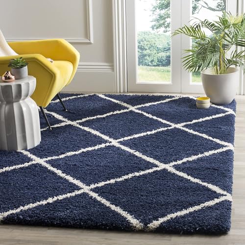 Image of Shaggy Rugs 8X11 FEET Soft and Cozy Carpet for Living Room & Hall, Bedroom, and Kids Room Non-Slip, High Pile, Machine Washable, Perfect for Any Room (Blue Ivory)