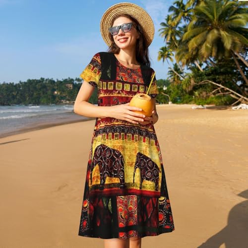 Robe d'été imprimé éléphant africain aux finitions patchwork soignées
