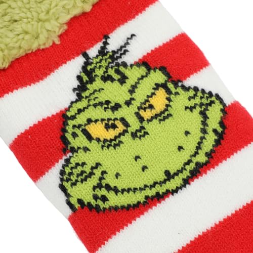 Bioworld Meia feminina de cano médio Grinch Face Grinch, Multicolorido., Tamanho Único
