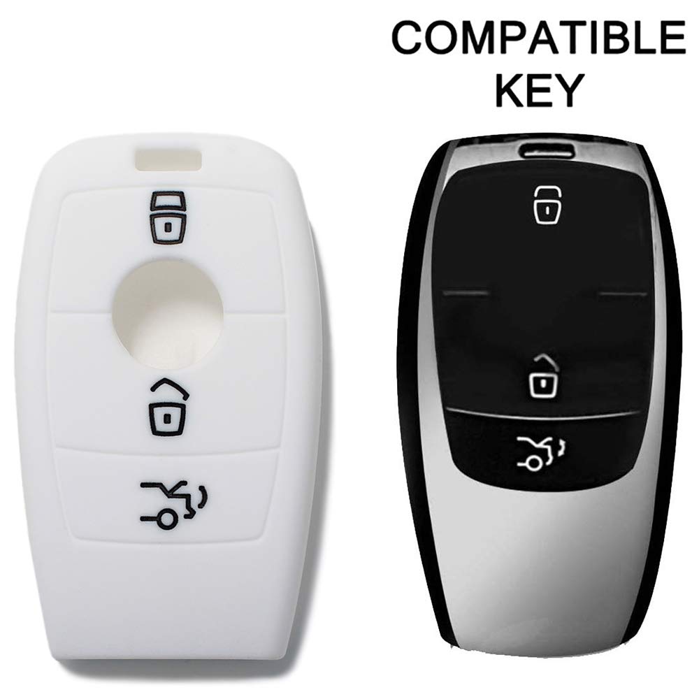 Key Case Silicone Car Remote Control 3 Keys Keyless-Entry (see compatibility in pictures) E-Class 2017 E200 E300 S-Class 2018 S450 S550e S560 S63 AMG S65 AMG (White) - Image 3