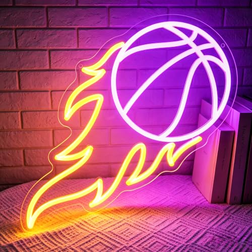Image of Basketball Neon Sign for Wall Decor Light Up Sign Led Signs for Room Party Home Wall Decor USB Powered