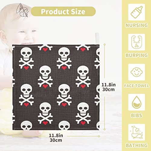 Image of Baby Washcloths Cotton Skull Red Heart Baby Muslin Washcloths Soft Baby Face Towel for Newborn Infants Baby Wipes, 11.8 X 11.8 Inch, 3 Pack
