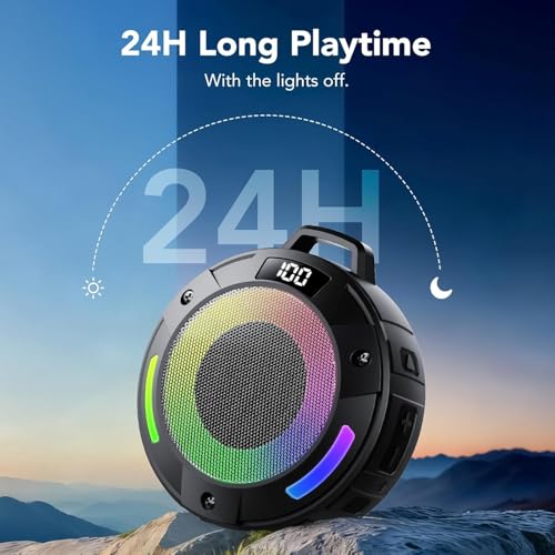 Image of Bluetooth Speaker, 2026 Portable Wireless Shower Speaker, Digital Display Portable Speaker with Detachable hook ,IPX7 Waterproof with LED Light, HD Sound & Bass for Bathroom, Pool, Beach & Outdoor