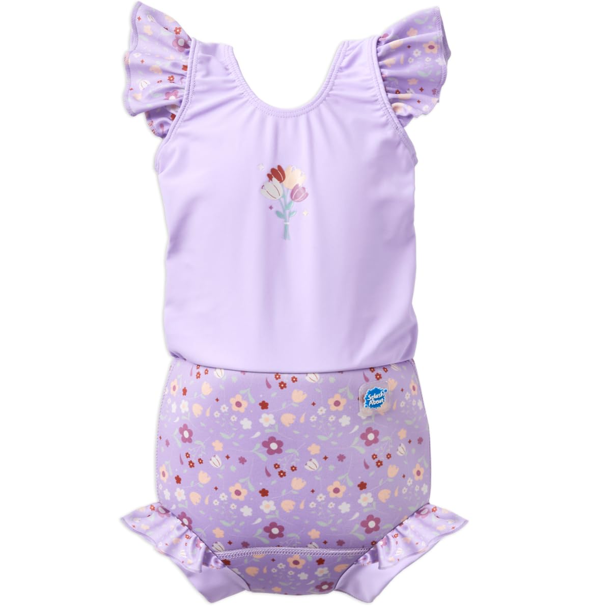 Splash About Happy Nappy kostium kąpielowy z falbankami, kolor liliowy, 6-12 miesięcy