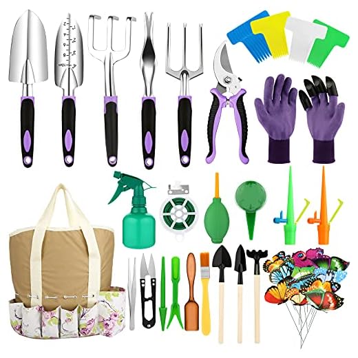 Yolidas 100 Pcs Garden Tools Set, Succulent Tools Set Included, Heavy Duty Aluminum Gardening Tools for Gardening, Non-Slip Ergonomic Handle Tools, Durable Storage Tote Bag, Gifts Tools for Women Men