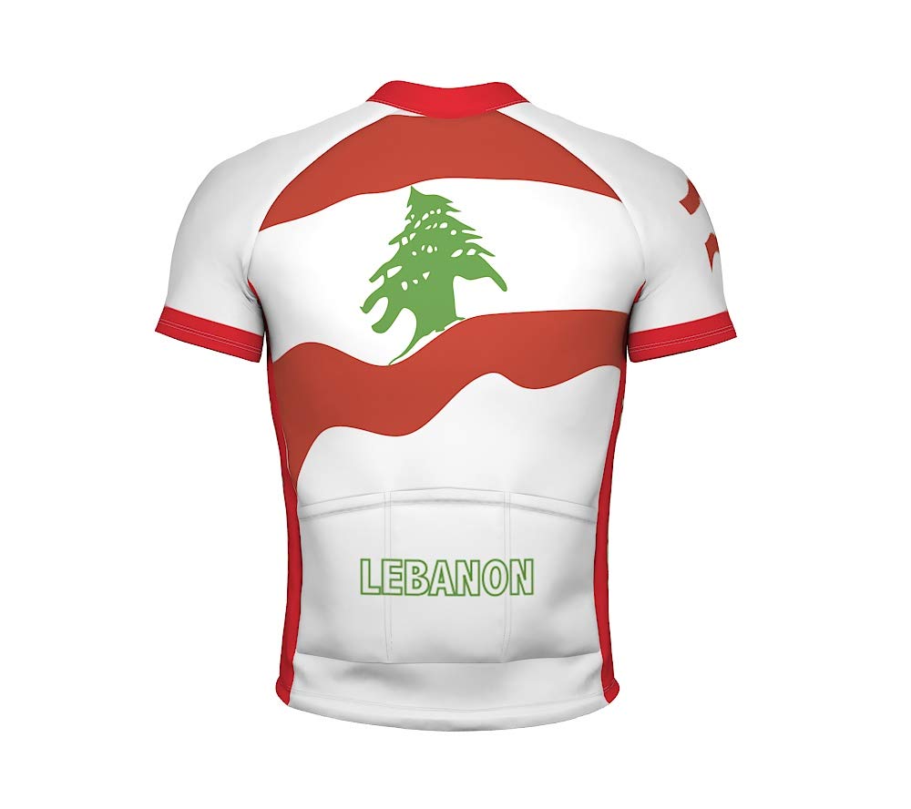 ScudoPro Lebanon Emblem Full Zipper Bike Short Sleeve Cycling Jersey for Men - Size L Multicolored