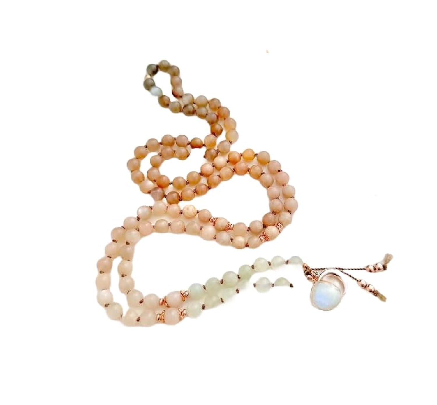 Naturalny kamień księżycowy i kamień słoneczny, 8 mm, 108 koralików mala, duchowe, koraliki do medytacji, Reiki, Japa Mala, buddyjskie koraliki modlitewne, bransoletka do jogi, koraliki lecznicze
