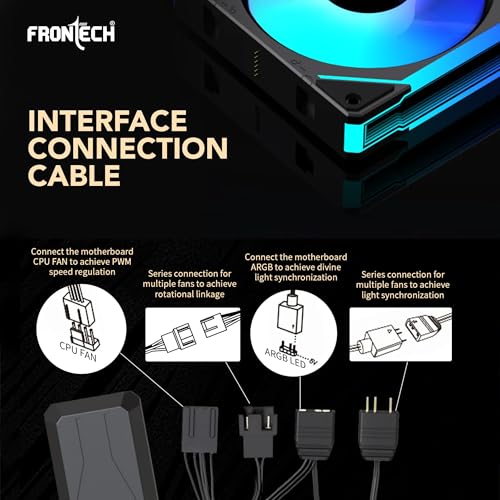 Image of Frontech 120mm ARGB Gaming Case Fan | Infinity Mirror | 1600 RPM High Airflow | 3+4 PIN Connector | Noiseless Operation | Hydraulic Bearing | PWM Control | 1 Year Warranty (CPF-0011BLK)