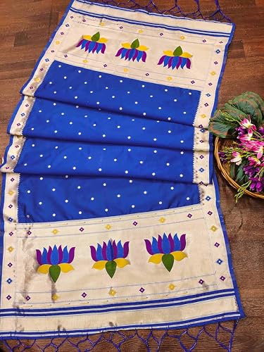 DEVANGI Women's Woven Banarasi Silk Dupatta/Chunni For Women, Floral Print 1 Meter Wide and 2.3 Meter Length Printed Designer Dupatta/Chunni For Girls(OM-DT-67-ROYALBLUE) - Image 3 thumbnail
