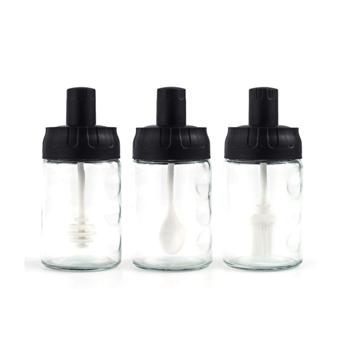 Irue 3pcs/set, Spice Containers Seasoning Jars, Oil Glass Bottles With Spoon, Honey Pot