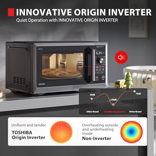 Image of TOSHIBA Optichef Pro Air Fryer Combo Countertop Microwave Oven with Origin Inverter, ChefDefrost, 1.0 Cu.ft., 1000W, Black Stainless Steel, ML2-EC10SAITC(BS)