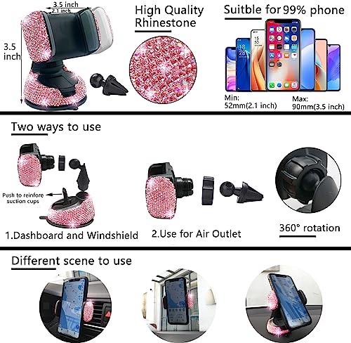 Image of NBTEPEM 27-Piece Bling Car Accessories Set - Universal Fit Steering Wheel Covers, License Plate Frames, Phone Holder, Car Fast Charger, Coasters (Pink)