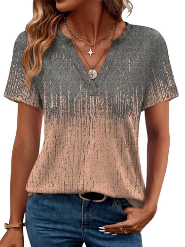 Image of WEESO Womens Tops Summer Short Sleeve V Neck Blouses Business Casual Loose Fit Tshirts Trendy Fashion Outfits
