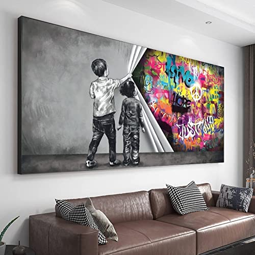 GEMMII Derrière Le Mur Abstrait Graffiti Art Banksy Toile Peinture Oeuvre Street Art Murale Affiches Imprime Home Decor XXL 80x160cm Sans Cadre