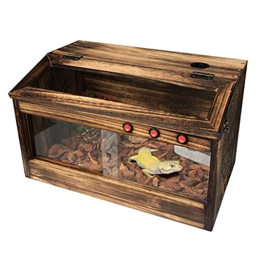 Reptile Wooden Terrarium, Habitat Tank for Lizard Snake Bearded Dragon Hamster, 23.6"x 15.7" Small Animal Enclosure, Transport Box Cage, Front Sliding Door, Sun Roof, Side Screen Ventilation
