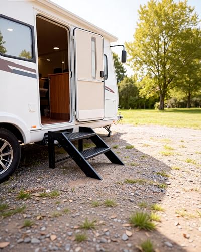 Image of 2 Step Stool Foldable,Step Ladder Folding,RV Steps with Height Adjustable Handrail and Non Slip Feets, Hot Tub Steps for Home, Travel Trailer, Camper, Mobile Home, Spa, and Porch