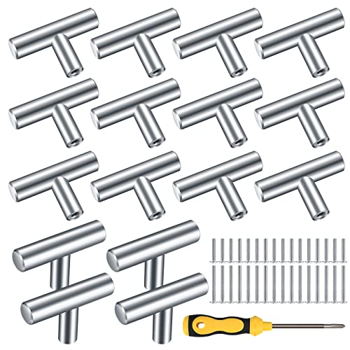 Kigniote 16PCS Cabinet T Bar Handle Chrome Kitchen Drawer Knobs Handles Silver Cupboard Knobs