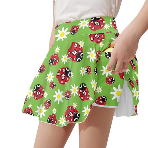 ORGYPET Tennis Skirts for Girls 10-12 Ladybug Print High Waist Athletic Skorts with Short 2 in 1 Casual Summer Golf Skirt Flowy Pleated Skort