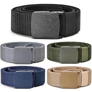 Cinturones tácticos de nailon para hombre, paquete de 5 cinturones casuales de lona militar para exteriores, cinturones sin metal, Multi