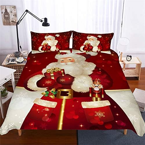 Miniatura 2 de Juego de ropa de cama 3D con estampado de Navidad de Papá Noel, ropa de cama realista con funda de almohada, textiles para el hogar, funda de