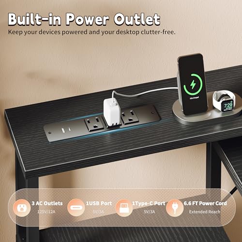 Image of Korfile 55 inch Computer Desk with File Drawer & Printer Space, Black