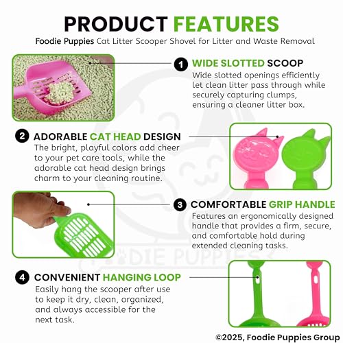 Image of Foodie Puppies Cat Litter Scooper Shovel - (Set of 2) | Durable Plastic Litter Scoop for Cats, Multicolor Cleaning Tool for Cat Sand and Waste Removal