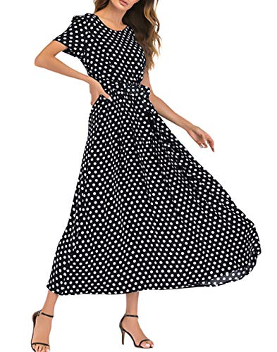 Preisvergleich Produktbild zhxinashu Frauen Kurzarm Lose Lange Maxikleid - Damen Ganzkörperansicht Rundhals Sommer Strand Kleidung L