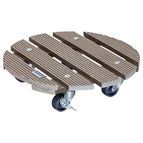 WAGNER Pflanzenroller WPC Ø 29 x 7,5 cm I Blumenroller für Außenbereich + Innenbereich I Kübelroller FSC® Wood Plastic Composite, Taupe I 2 Feststeller I Tragkraft 100 kg - 20053601