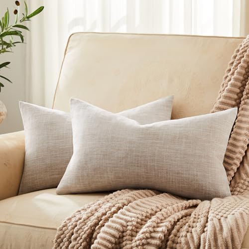 ZeeMart Rustic Cotton Linen Lumbar Throw Pillow Covers Set of
