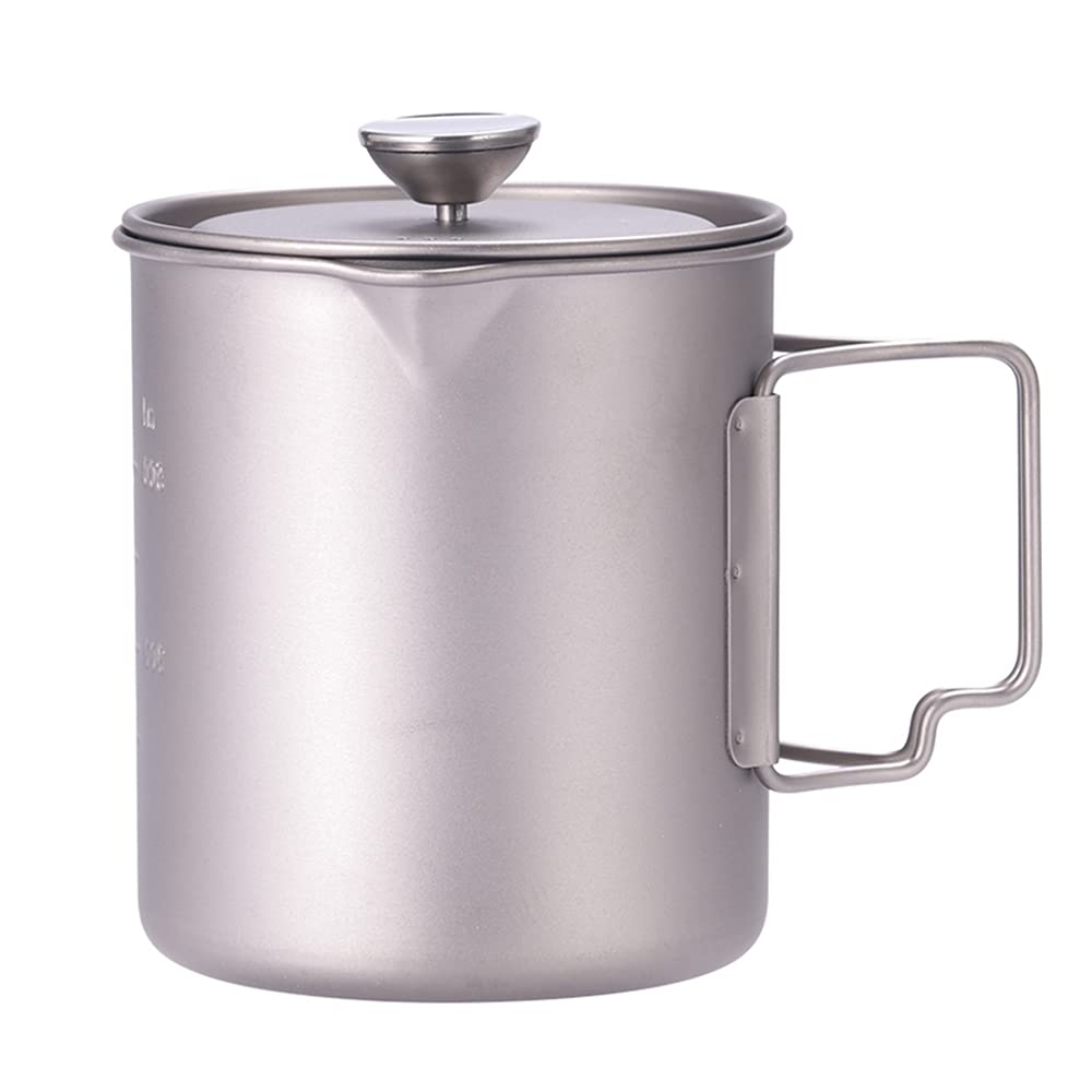 Tazza da caffè in titanio da 750 ml, con coperchio, leggera, rimovibile, per campeggio, escursionismo, picnic, viaggi in spalla
