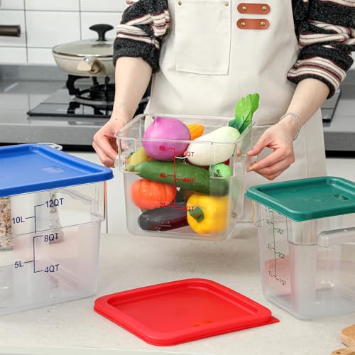 Image of Ziliny 8 Set Square Food Storage Containers with Lid Contains 4 Pcs 6 Qt, 12 Quart and 4 Quart 2 Each, Clear Polycarbonate Commercial Food Storage Container Dough Proofing for Restaurant Home