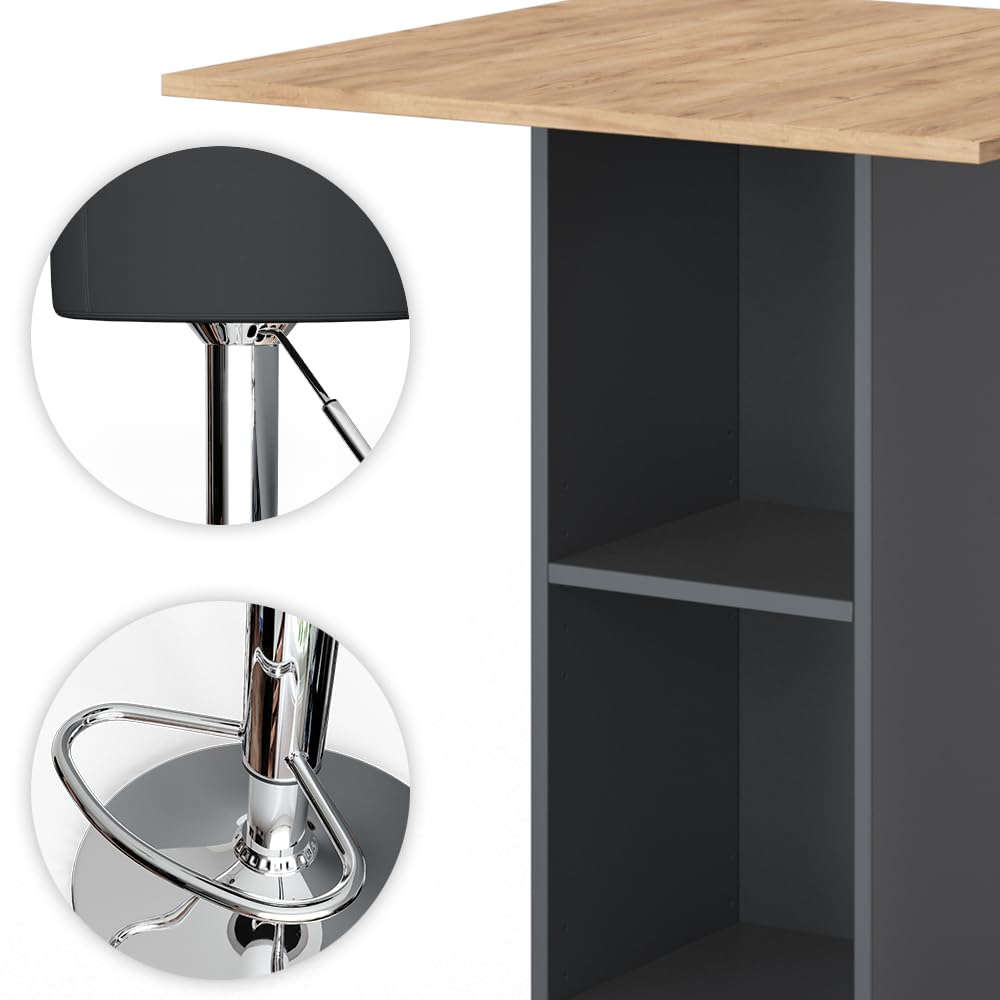 Vicco Set de Table de Bar Rodeo, Anthracite, 70x70cm