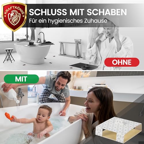 KRAFTKÖNIG Schabenfalle 12 Stück mit Henkel – Effektive Kakerlakenfalle für saubere Schaben Bekämpfung – Giftfrei & geruchlos – Starke Klebefalle mit Lockstoff für Küche, Bad & Keller
