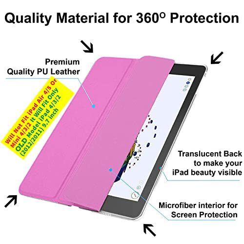Image of DuraSafe Cases for iPad 4 iPad 3 iPad 2-9.7 Inch [iPad 4th / 3rd / 2nd Old Model ] A1396 A1416 A1430 A1403 A1458 A1459 A1460 A1395 A1397 Trifold Hard Smart PC Translucent Back Cover - Pink