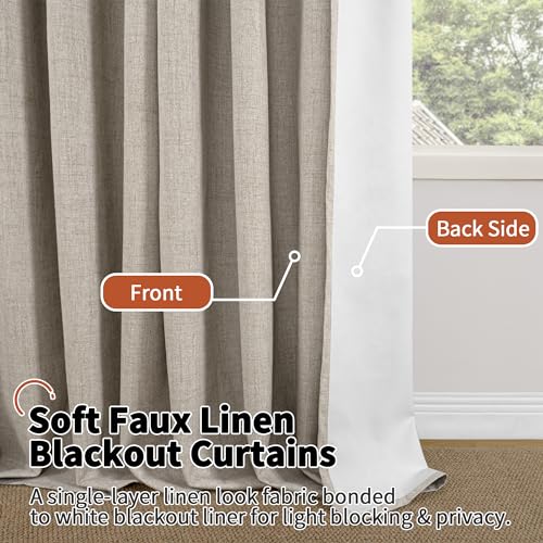 Lajode AJ037WGLINEN5284 Beige 100% Blackout Linen Curtains For Living Room 84 Inch Length 2 Panels Set, Faux Linen Thermal Insulated Light Blocking Curtains For Bedroom thumb #7