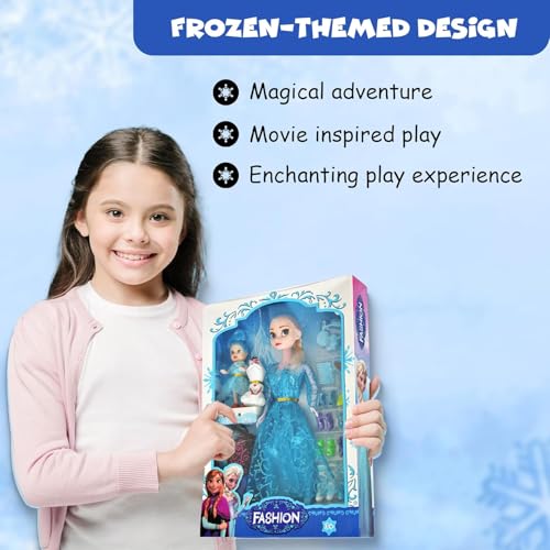 FUNFY 11 Ice Princess Doll Set | Includes Two Additional Small Dolls | Blue | Material: Plastic | Array of Accessories Including Dresses, Shoes, Comb and Mirror for Extended Play | for Girls