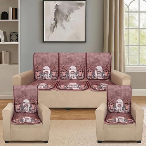 Image of Velvet Single Seater Sofa Cover with 2 Seat and Back Covers - Elephant Dome Design - Washable Fabric - Stylish Sofa Cover for Modern Living Room (Maroon, 1 Seater Without Arm Covers)