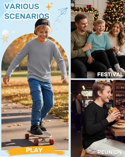 Image of 4 Pack Boys Long Sleeve Waffle Shirts